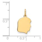 14k Plain Small .009 Gauge Facing Right Engravable Girl Head Charm - Image 3