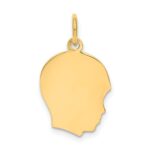 14k Plain Medium .027 Gauge Facing Right Engravable Boy Head Charm