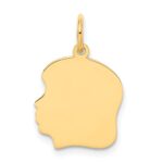 14k Plain Medium .035 Gauge Facing Left Engravable Girl Head Charm