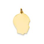 14k Plain Medium .009 Gauge Facing Right Engravable Boy Head Charm