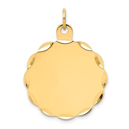 14k Etched Edge .013 Gauge Engravable Round Scalloped 26x24mm Disc Charm
