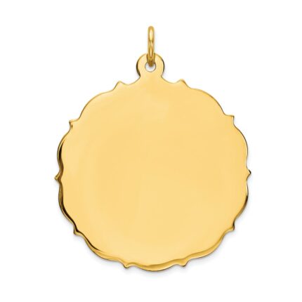 14k Plain with Fancy Edge .018 Gauge Engravable Round 29x26mm Disc Charm