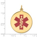 14k 25mm Round Red Enameled Medical Jewelry Pendant - Image 3