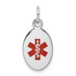 14k White Gold 16x9.5mm Oval Red Enameled Medical Jewelry Pendant