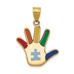 14k Enameled Autism with Puzzle Piece Handprint Pendant