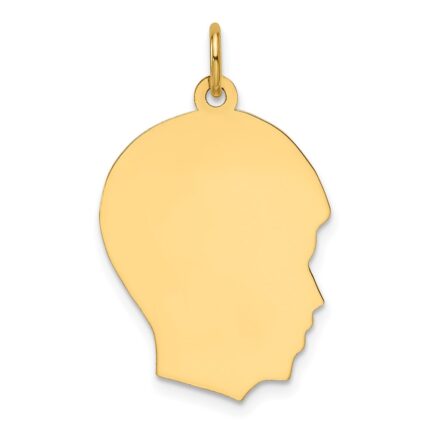 14k Plain Medium .027 Gauge Facing Right Engravable Boy Head Charm