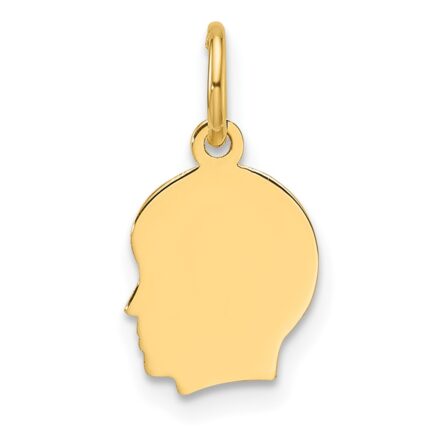 14k Plain Small .009 Gauge Facing Left Engravable Boy Head Charm