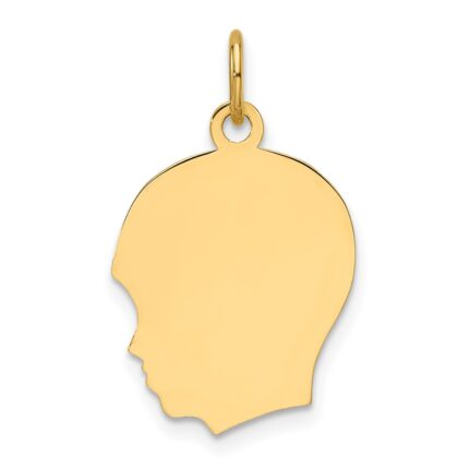 14k Plain Medium .035 Gauge Facing Left Engravable Boy Head Charm
