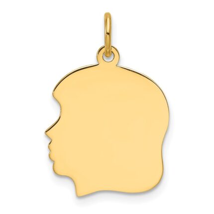 14k Plain Medium .009 Gauge Facing Left Engravable Girl Head Charm
