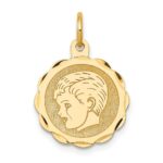 14k Boy Head on .013 Gauge 15mm Engravable Scalloped Disc Charm