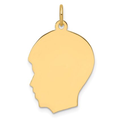 14k Plain Medium .013 Gauge Facing Left Engravable Boy Head Charm