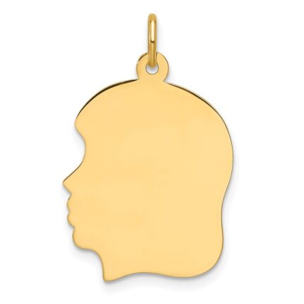 14k Plain Medium .013 Gauge Facing Left Engravable Girl Head Charm