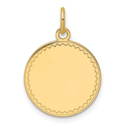 14k Plain with Zig-Zag Edge .009 Gauge Engravable Round 16mm Disc Charm