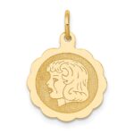 14k Girl Head on .013 Gauge 15mm Engravable Scalloped Disc Charm