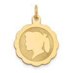 14k Girl Head on .018 Gauge Engravable Scalloped 17x15mm Disc Charm