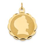 14k Boy Head on .018 Gauge Engravable Scalloped 25x22mm Disc Charm