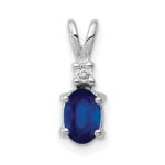 14k White Gold 6x4mm Oval Sapphire and AA Diamond Pendant