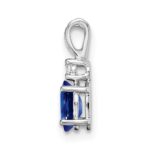14k White Gold 6x4mm Oval Sapphire and AA Diamond Pendant - Image 2