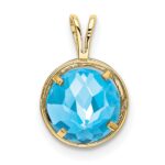 14k 8mm Round Blue Topaz Bezel Pendant - Image 3