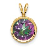14k 8mm Round Mystic Fire Topaz Bezel Pendant