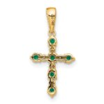 14k Lab Created Emerald and Diamond Cross Pendant - Image 3