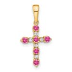 14k Pink Tourmaline and Diamond Cross Pendant
