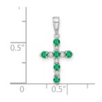 14k White Gold Lab Created Emerald and Diamond Cross Pendant - Image 4