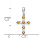 14k White Gold Citrine and Diamond Cross Pendant - Image 4