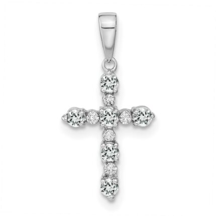 14k White Gold White Topaz and Diamond Cross Pendant