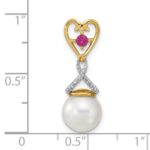 14k 8-9mm Round White Freshwater Cultured Pearl/Lab Created Ruby/Diamond Chain Slide - Image 3