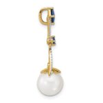 14k 8-9mm Round White Freshwater Cultured Pearl/Lab Created Sapphire/Diamond Chain Slide - Image 2
