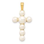 14K 4-6mm Button White Freshwater Cultured Pearl Cross Pendant
