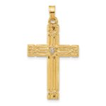 14k Polished and Grooved Hollow Diamond Cross Pendant