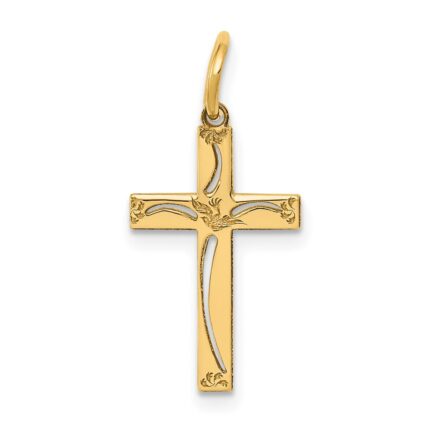 14K Laser Designed Cut-out Cross Charm