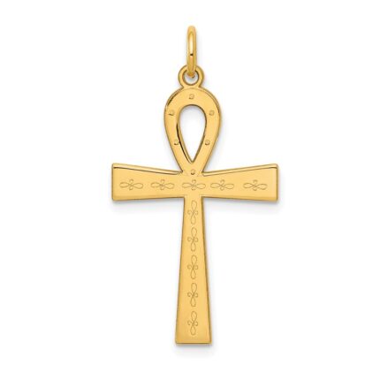 14K Laser Designed Ankh Cross Pendant
