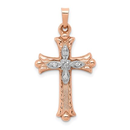 14k Two-tone 1/20 carat Diamond Cross Pendant