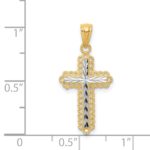 14K with White Rhodium Diamond Cut Cross Pendant - Image 3