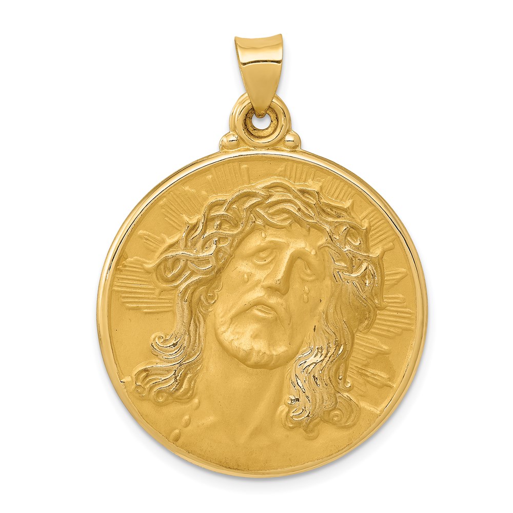 XR1242.jpg 14k Polished and Satin Face of Jesus Medal Hollow Pendant - Image 1