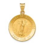 14k Polished and Satin Hollow Our Lady of Guadalupe Medal Round Pendant