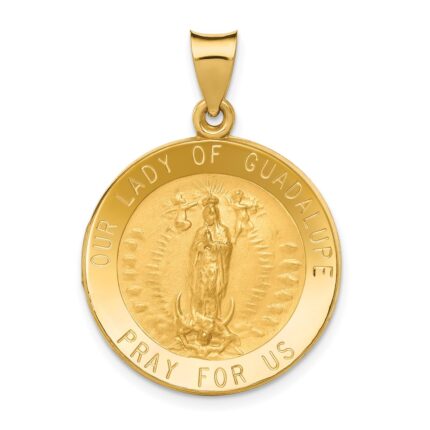 14k Polished and Satin Hollow Our Lady of Guadalupe Medal Round Pendant