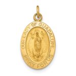 14k Polished and Satin Solid Our Lady of Guadalupe Medal Oval Pendant