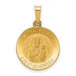 14k Polished and Satin Hollow Matka Boska Czestochowska Medal Reversible Round Pendant
