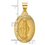 14k Polished and Satin Hollow Miraculous Medal Oval Pendant - Image 3