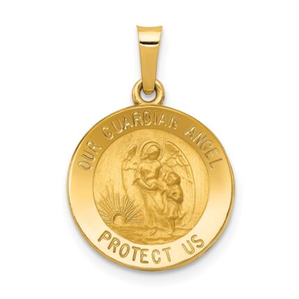 14k Polished and Satin Hollow Our Guardian Angel Medal Charm