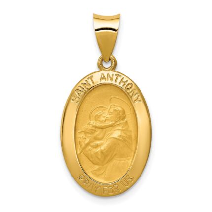 14k Polished and Satin Hollow St. Anthony Medal Oval Pendant