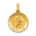 14k Polished and Satin Hollow St. Christopher Medal Pendant