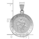 14k White Gold Polished and Satin Hollow St Christopher Medal Round Pendant - Image 3