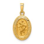 14k Polished and Satin Hollow St. Christopher Medal Oval Pendant