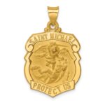 14k Polished and Satin Hollow Large St. Michael Medal Badge Pendant