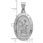 14k White Gold Polished and Satin Hollow St Christopher Medal Oval Pendant - Image 4